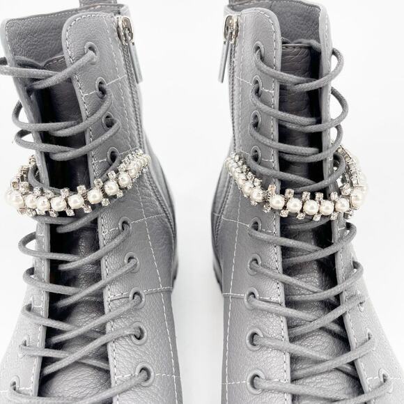 Jimmy Choo Gray Leather Cruz Flat Pearl-embellished Ankle Boots Grey IT 39.5 - Picture 8 of 16